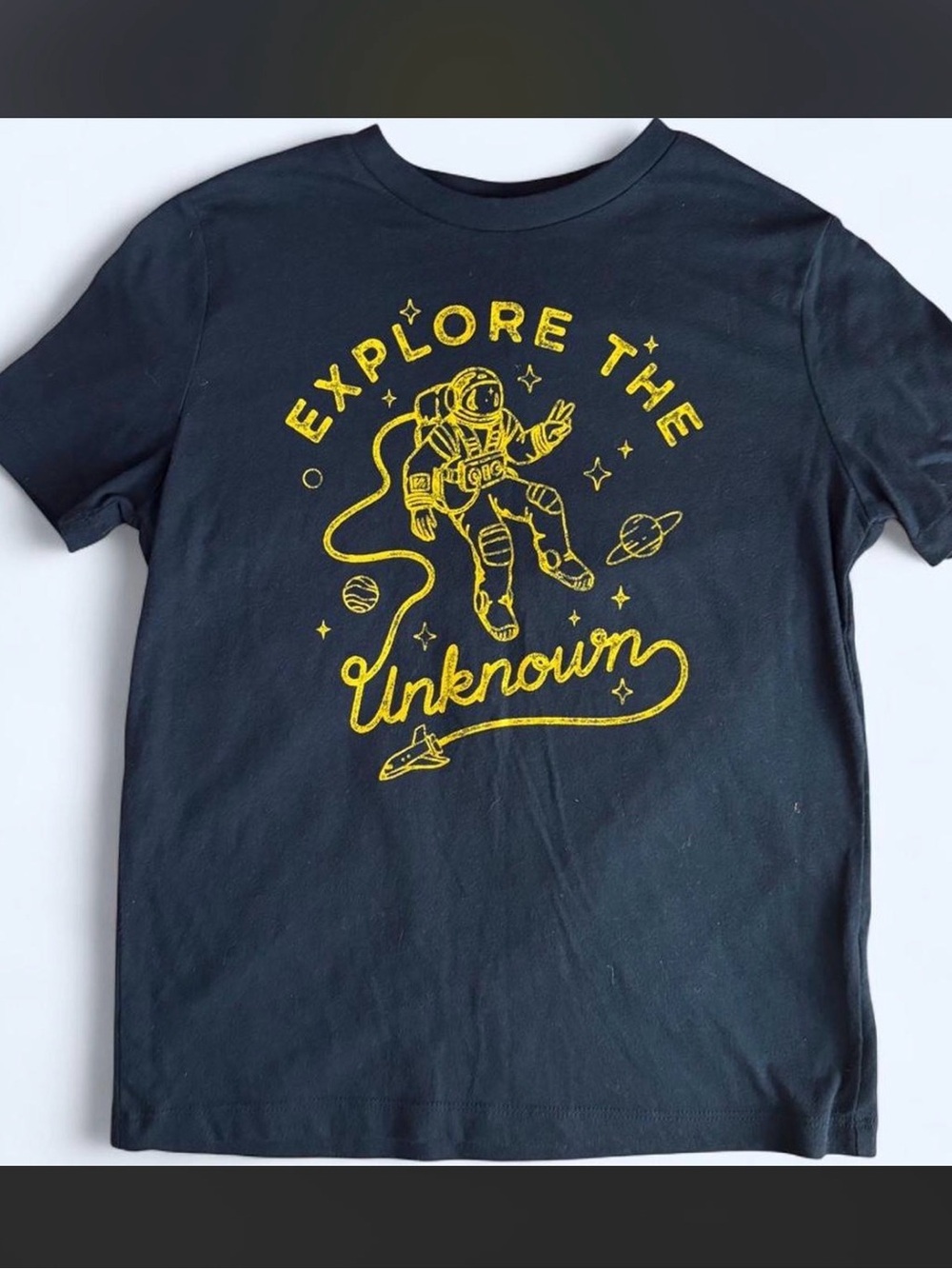 Old Navy Black Tee with Yellow Astronaut Graphic
